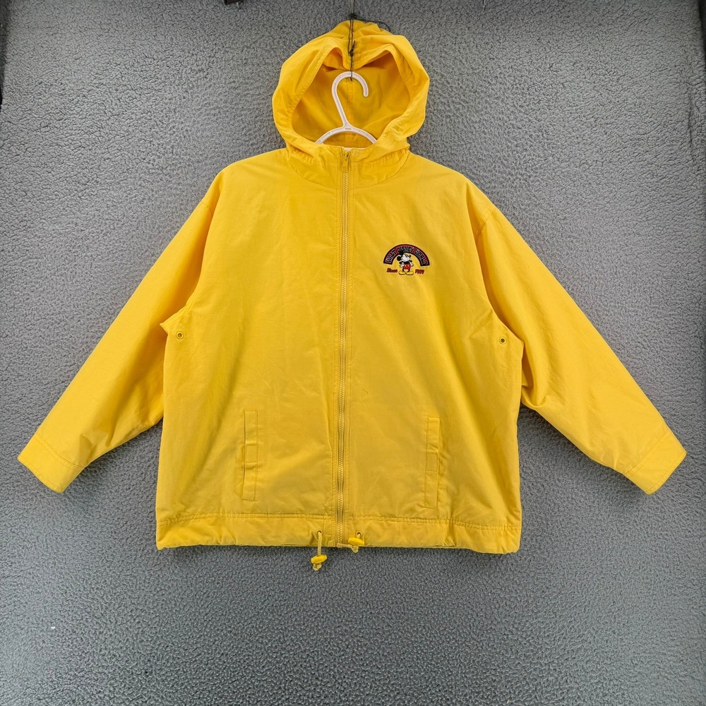 Walt Disney World Mickey Mouse Yellow Windbreaker Jacket Mens Small Zip Hooded